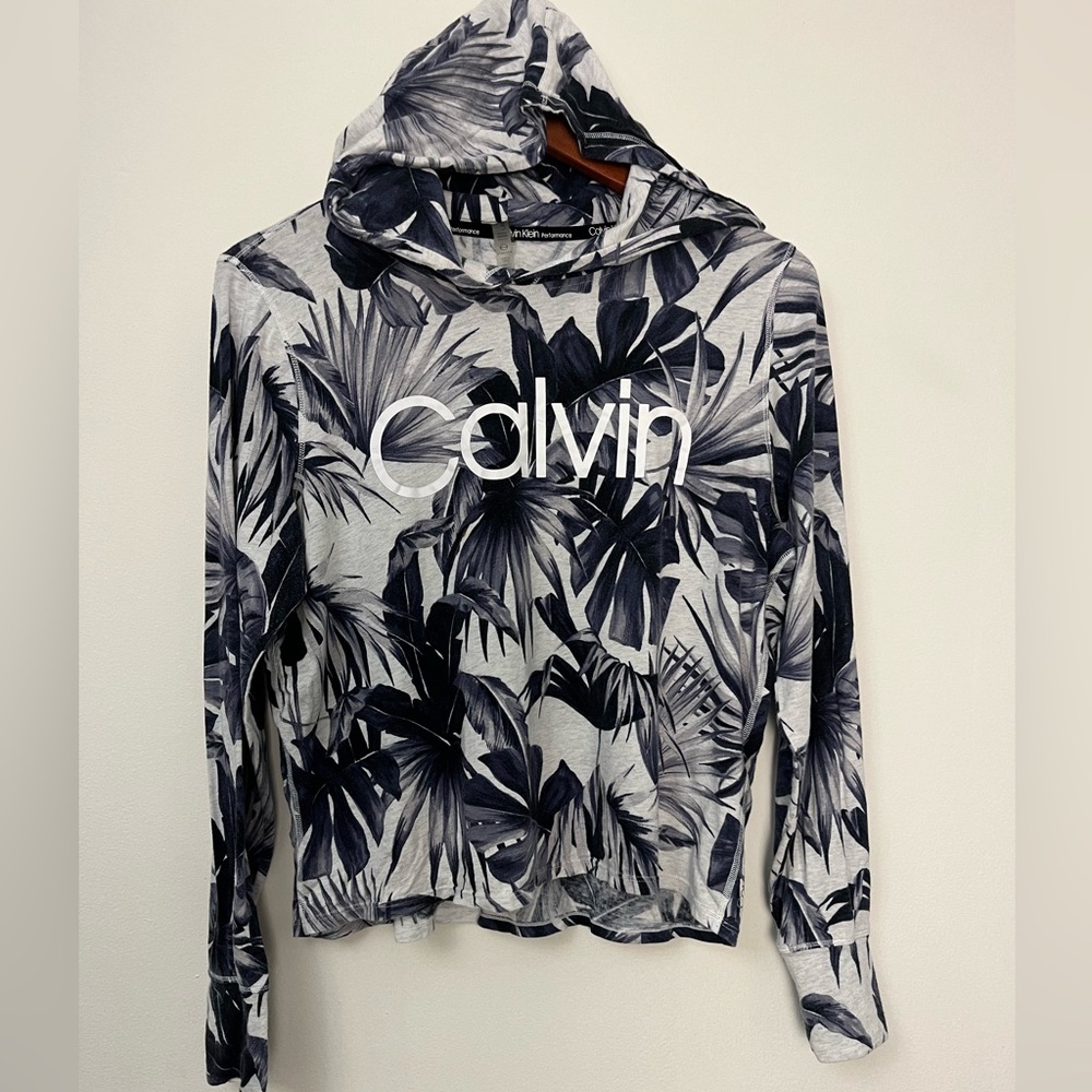 Calvin Klein Performance Gray and Black Leaf Hoodie